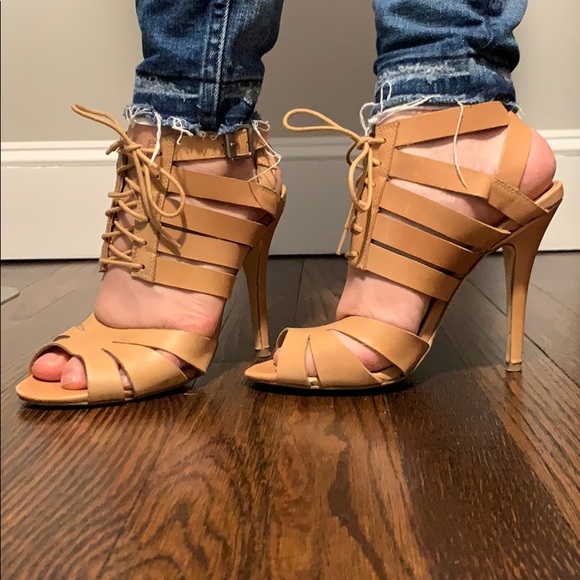 Tan laced up sandal heels - Picture 4 of 10